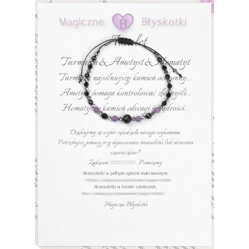 Bransoletka celebrytka czarny TURMALIN AMETYST HEMATYT ochrona i spokój